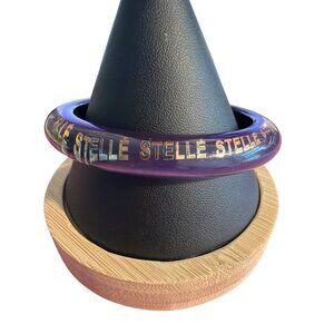 Stellé Clear Purple Acrylic Bangle Bracelet Gold Lettering 26.91g Size 8" Stack